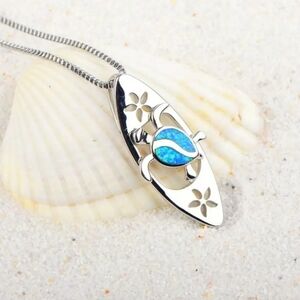SURFBOARD & Turtle silvertone necklace NWT